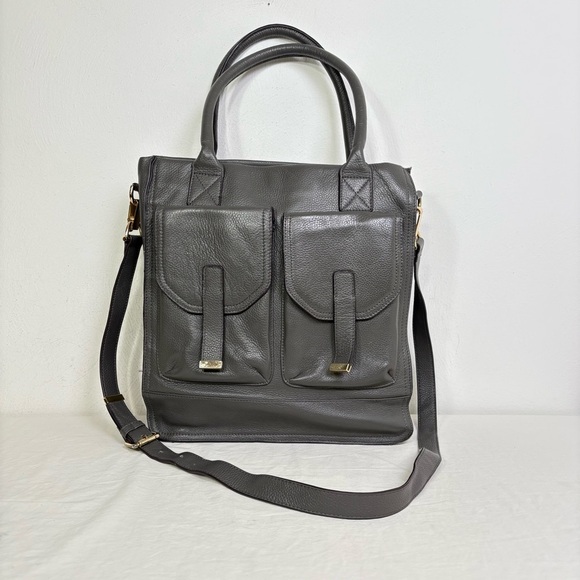 KRISTEN BELL for Erica Anenberg Large Gray Leather Tote Messenger Bag Purse - Picture 6 of 15